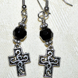 Handmade Silver & Black Cross Earrings